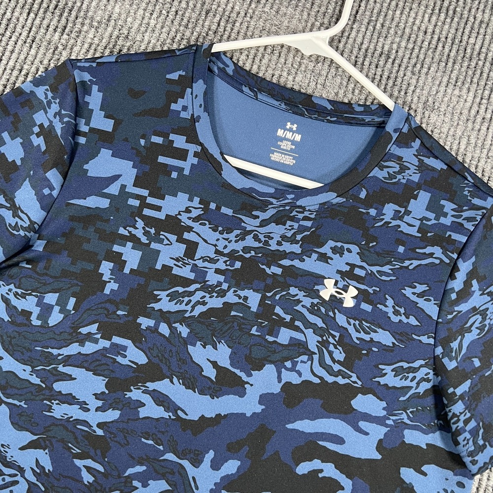 Under Armour Shirt‎ Womens Medium Blue Camo Short Sleeve Loose Fit Workout Gym